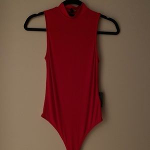 Express ribbed mock neck thong bodysuit